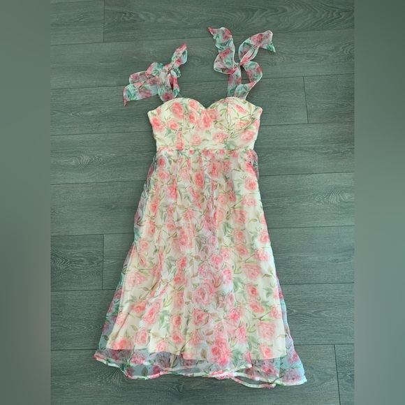 Maniju Korea dress flowers roses Medium new M midi length - Picture 1 of 7